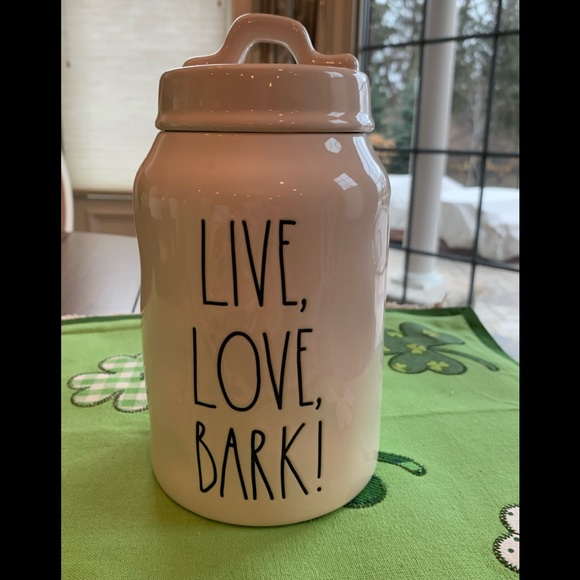 Rae Dunn LIVE, LOVE, BARK! canister.